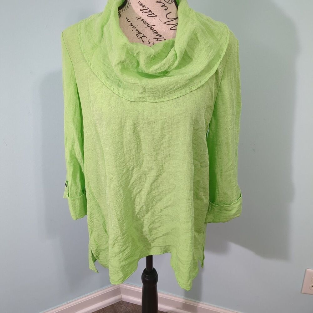 Ali Miles Women S Cowl Neck Tunic Top Gauze Lagenlook Art To Wear Layering Green